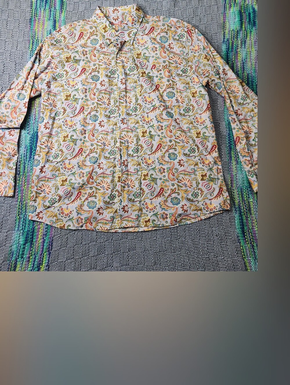 Alan Flusser Paisley Button-Down Shirt in White with Multicolor Print